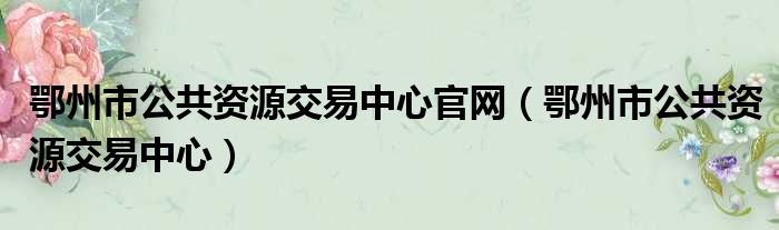 鄂州市公共资源交易中心官网 鄂州市公共资源交易中心