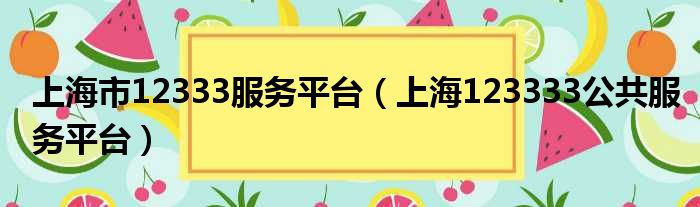 上海市12333服务平台 上海123333公共服务平台