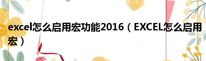 excel怎么启用宏功能2016 EXCEL怎么启用宏