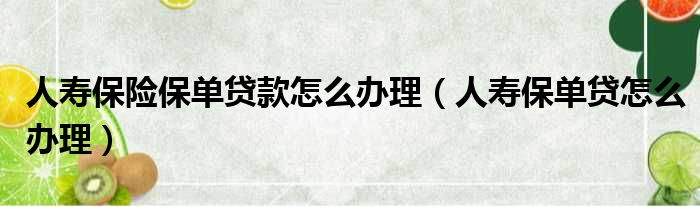 人寿保险保单贷款怎么办理 人寿保单贷怎么办理