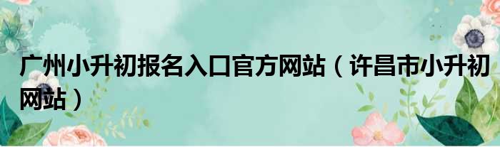广州小升初报名入口官方网站 许昌市小升初网站