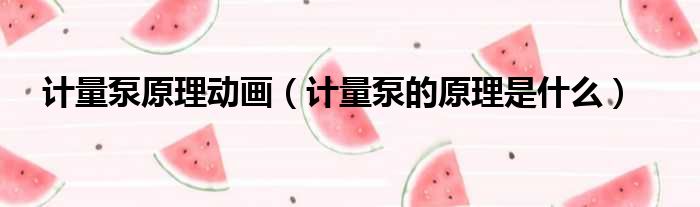 计量泵原理动画 计量泵的原理是什么