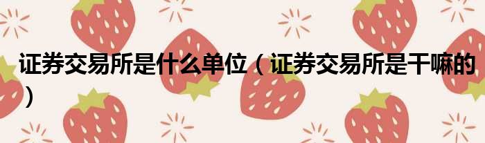 证券交易所是什么单位 证券交易所是干嘛的