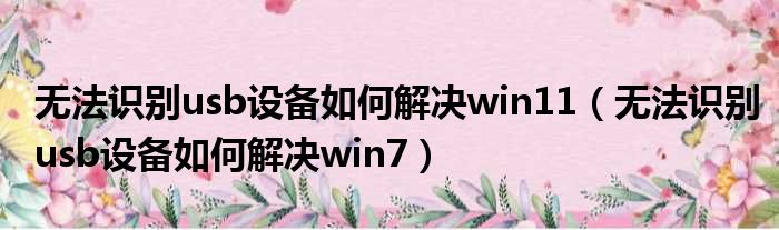 无法识别usb设备如何解决win11 无法识别usb设备如何解决win7