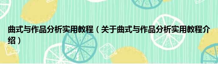 曲式与作品分析实用教程 关于曲式与作品分析实用教程介绍