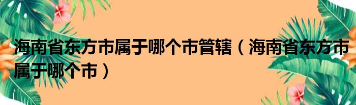 海南省东方市属于哪个市管辖 海南省东方市属于哪个市