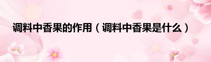 调料中香果的作用 调料中香果是什么