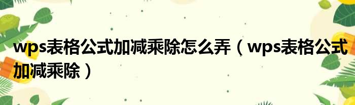 wps表格公式加减乘除怎么弄 wps表格公式加减乘除