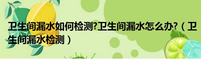 卫生间漏水如何检测 卫生间漏水怎么办  卫生间漏水检测