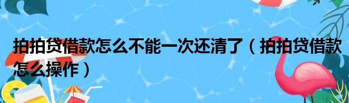 拍拍贷借款怎么不能一次还清了 拍拍贷借款怎么操作