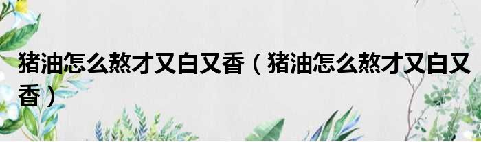 猪油怎么熬才又白又香 猪油怎么熬才又白又香