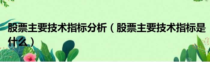 股票主要技术指标分析 股票主要技术指标是什么