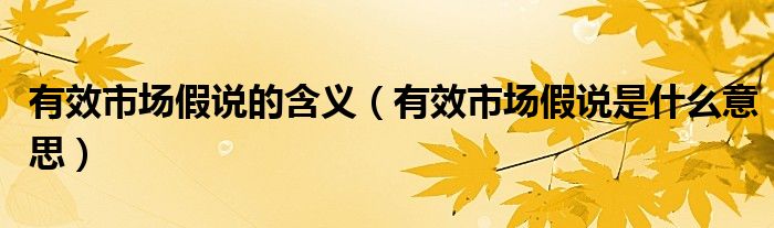 有效市场假说的含义 有效市场假说是什么意思