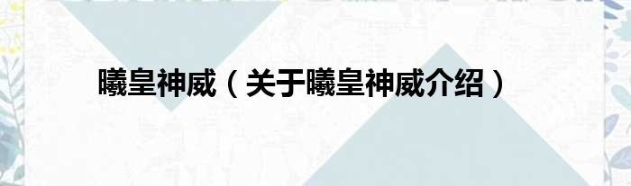曦皇神威 关于曦皇神威介绍