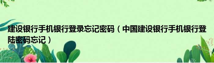 建设银行手机银行登录忘记密码 中国建设银行手机银行登陆密码忘记