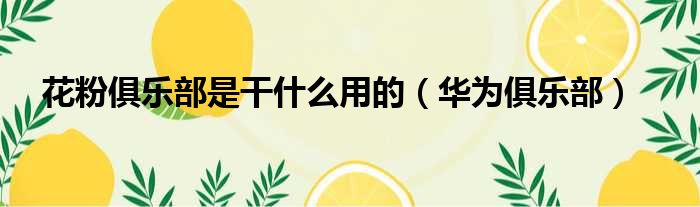 花粉俱乐部是干什么用的 华为俱乐部