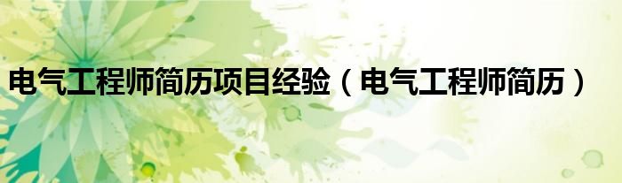 电气工程师简历项目经验 电气工程师简历