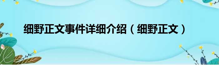 细野正文事件详细介绍 细野正文