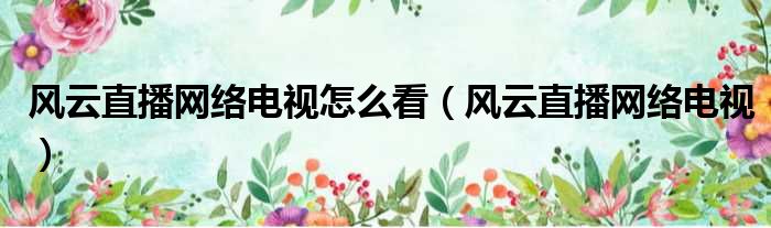 风云直播网络电视怎么看 风云直播网络电视
