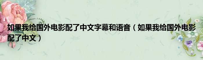 如果我给国外电影配了中文字幕和语音 如果我给国外电影配了中文