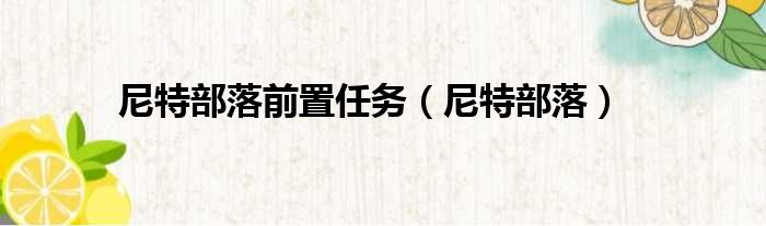 尼特部落前置任务 尼特部落