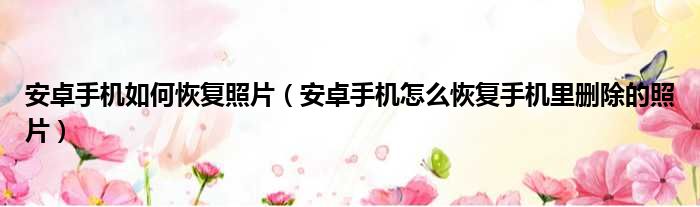 安卓手机如何恢复照片 安卓手机怎么恢复手机里删除的照片