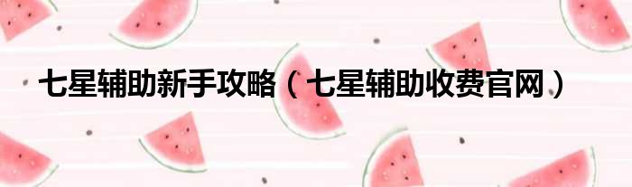 七星辅助新手攻略 七星辅助收费官网