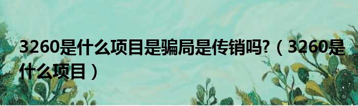 3260是什么项目是骗局是传销吗  3260是什么项目