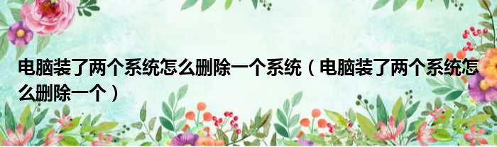 电脑装了两个系统怎么删除一个系统 电脑装了两个系统怎么删除一个