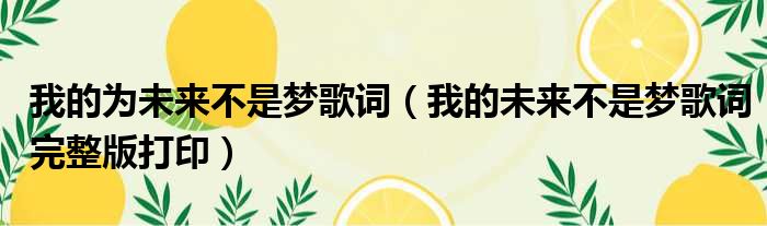 我的为未来不是梦歌词 我的未来不是梦歌词完整版打印