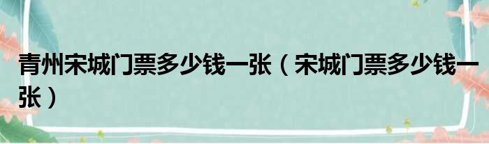 青州宋城门票多少钱一张 宋城门票多少钱一张