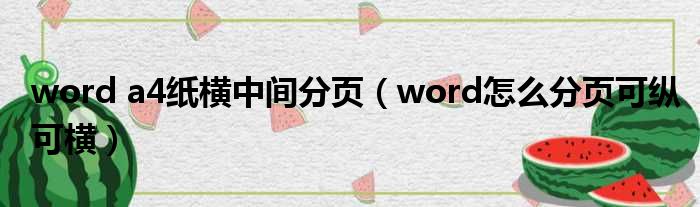 word a4纸横中间分页 word怎么分页可纵可横