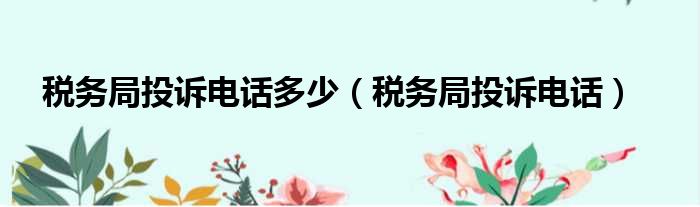 税务局投诉电话多少 税务局投诉电话