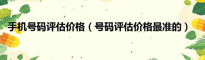手机号码评估价格 号码评估价格最准的