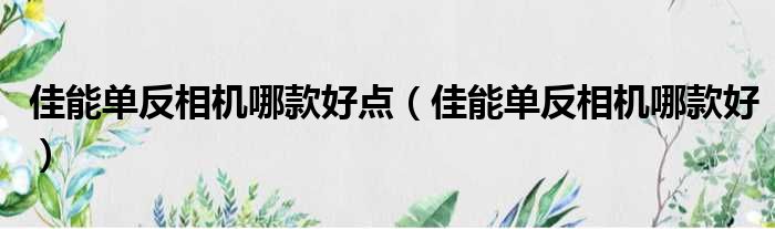 佳能单反相机哪款好点 佳能单反相机哪款好