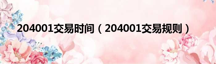 204001交易时间 204001交易规则