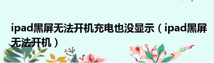ipad黑屏无法开机充电也没显示 ipad黑屏无法开机