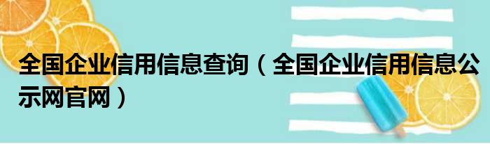 全国企业信用信息查询 全国企业信用信息公示网官网