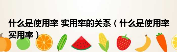 什么是使用率 实用率的关系 什么是使用率 实用率