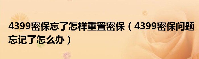 4399密保忘了怎样重置密保 4399密保问题忘记了怎么办