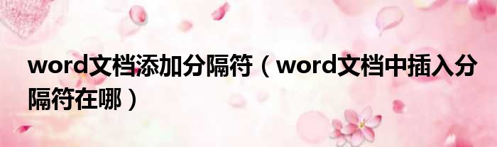 word文档添加分隔符 word文档中插入分隔符在哪