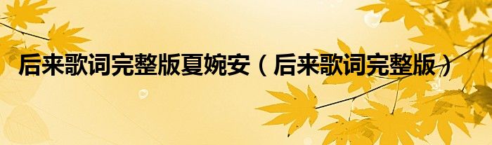 后来歌词完整版夏婉安 后来歌词完整版