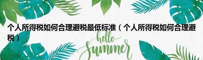 个人所得税如何合理避税最低标准 个人所得税如何合理避税