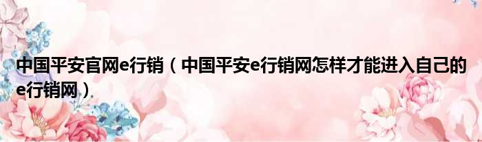 中国平安官网e行销 中国平安e行销网怎样才能进入自己的e行销网