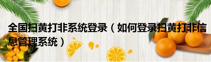 全国扫黄打非系统登录 如何登录扫黄打非信息管理系统