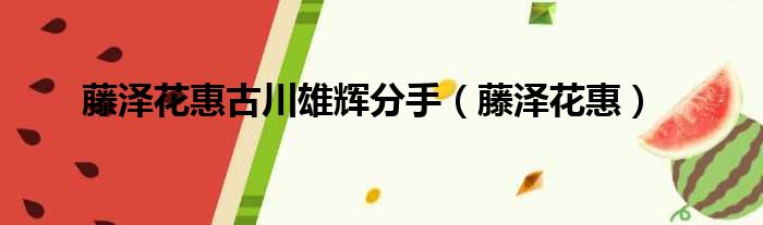 藤泽花惠古川雄辉分手 藤泽花惠