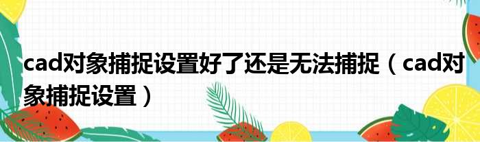 cad对象捕捉设置好了还是无法捕捉 cad对象捕捉设置