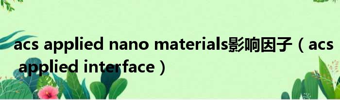 acs applied nano materials影响因子 acs applied interface