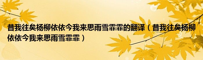 昔我往矣杨柳依依今我来思雨雪霏霏的翻译 昔我往矣杨柳依依今我来思雨雪霏霏