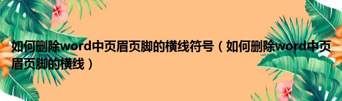 如何删除word中页眉页脚的横线符号 如何删除word中页眉页脚的横线
